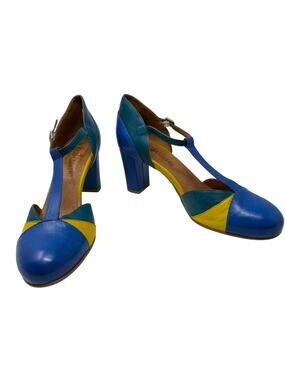 La Veintinueve Dana Leather T Strap Colorblock Retro Pin Up Heels US 10 EU 42